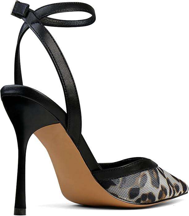 Brown Mesh Heels For Women Pointed Closed Toe Ankle Strap Wedding Party Stiletto Slingback Pumps
