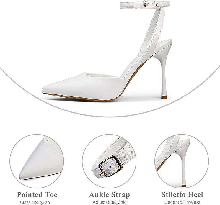 Brown Mesh Heels For Women Pointed Closed Toe Ankle Strap Wedding Party Stiletto Slingback Pumps