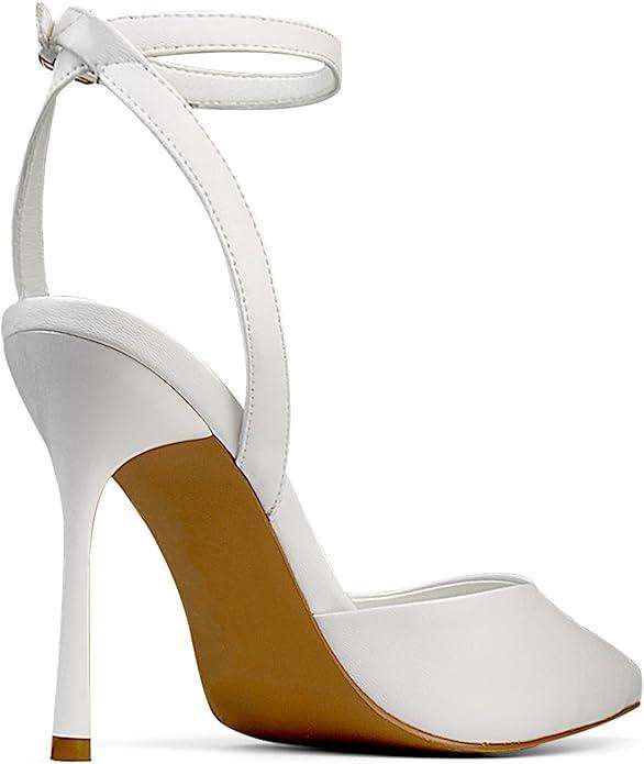 Brown Mesh Heels For Women Pointed Closed Toe Ankle Strap Wedding Party Stiletto Slingback Pumps