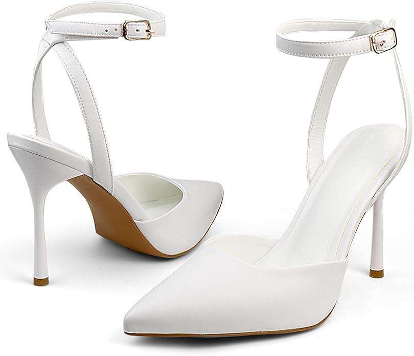 Brown Mesh Heels For Women Pointed Closed Toe Ankle Strap Wedding Party Stiletto Slingback Pumps