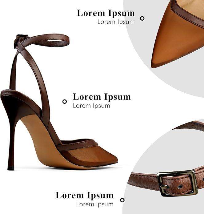Brown Mesh Heels For Women Pointed Closed Toe Ankle Strap Wedding Party Stiletto Slingback Pumps