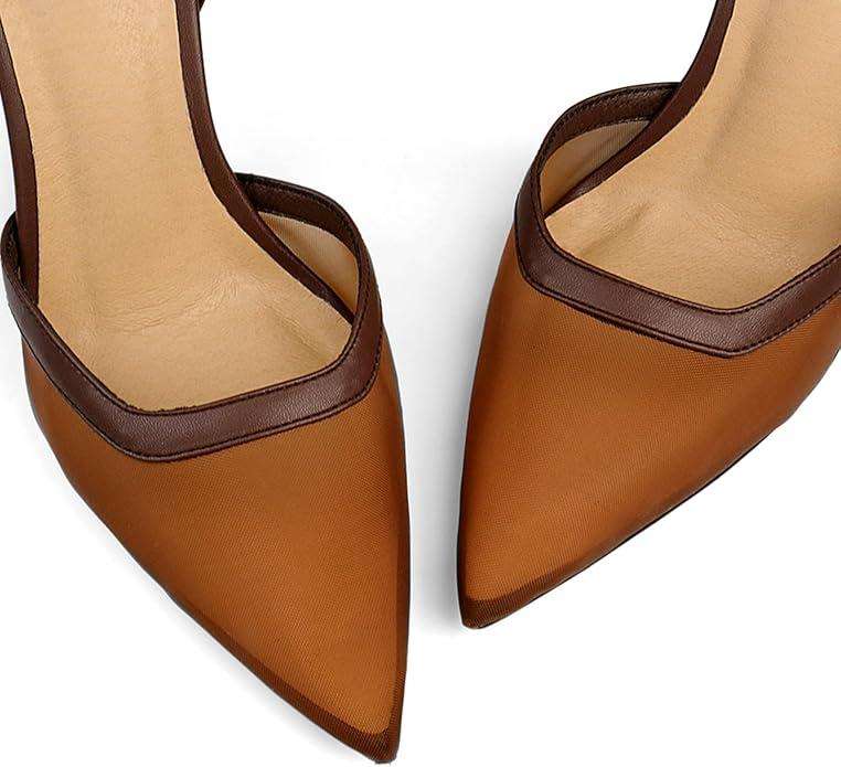 Brown Mesh Heels For Women Pointed Closed Toe Ankle Strap Wedding Party Stiletto Slingback Pumps