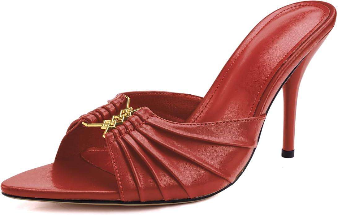 3.7-inch Women's Stiletto Mule Pointed Toe Open Toe High Heel Sandals Sexy Evening Dress Party Shoes