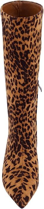 JilTrdWei Studded Mid Wide Calf Boots for Women Kitten Heel Knee High Boots Pointed Toe with Zipper
