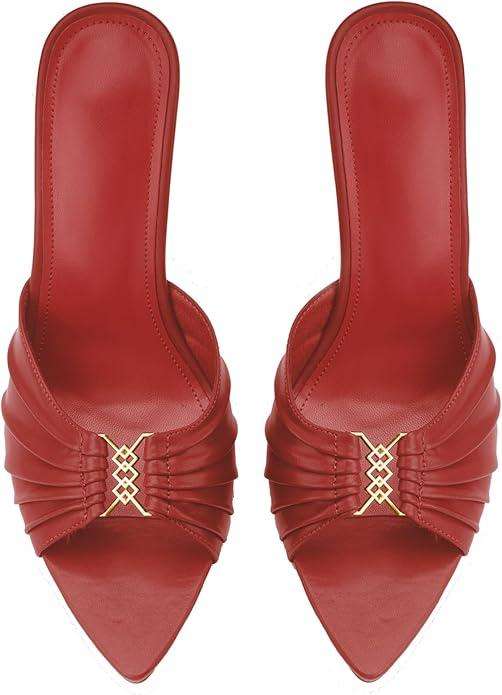 3.7-inch Women's Stiletto Mule Pointed Toe Open Toe High Heel Sandals Sexy Evening Dress Party Shoes