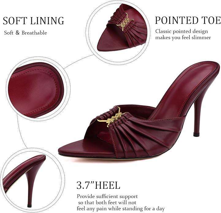 3.7-inch Women's Stiletto Mule Pointed Toe Open Toe High Heel Sandals Sexy Evening Dress Party Shoes