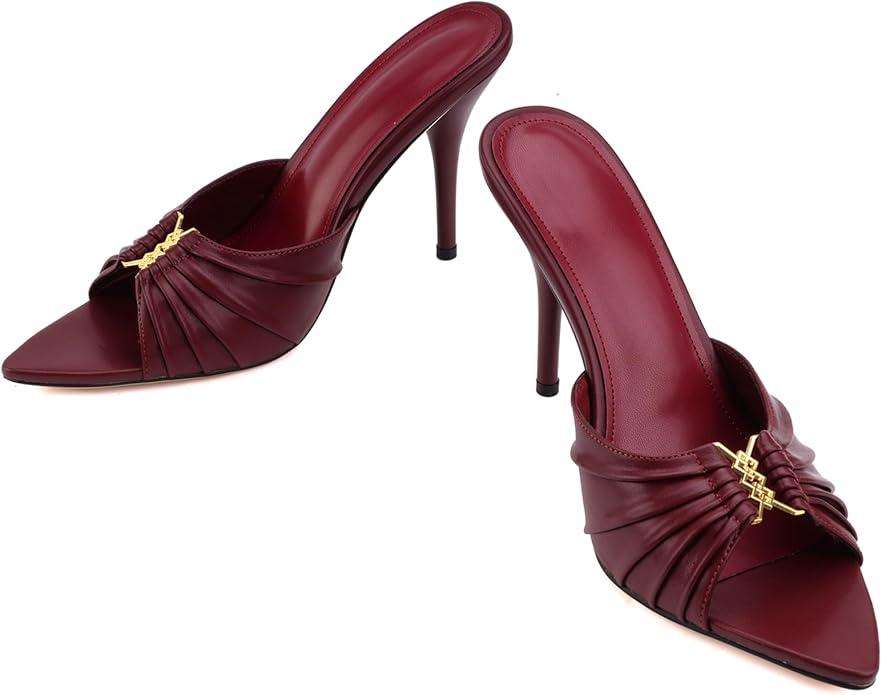 3.7-inch Women's Stiletto Mule Pointed Toe Open Toe High Heel Sandals Sexy Evening Dress Party Shoes