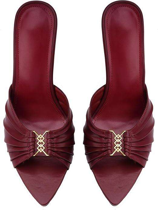 3.7-inch Women's Stiletto Mule Pointed Toe Open Toe High Heel Sandals Sexy Evening Dress Party Shoes