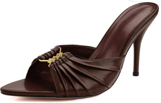 3.7-inch Women's Stiletto Mule Pointed Toe Open Toe High Heel Sandals Sexy Evening Dress Party Shoes