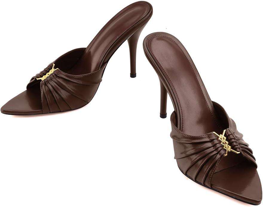 3.7-inch Women's Stiletto Mule Pointed Toe Open Toe High Heel Sandals Sexy Evening Dress Party Shoes