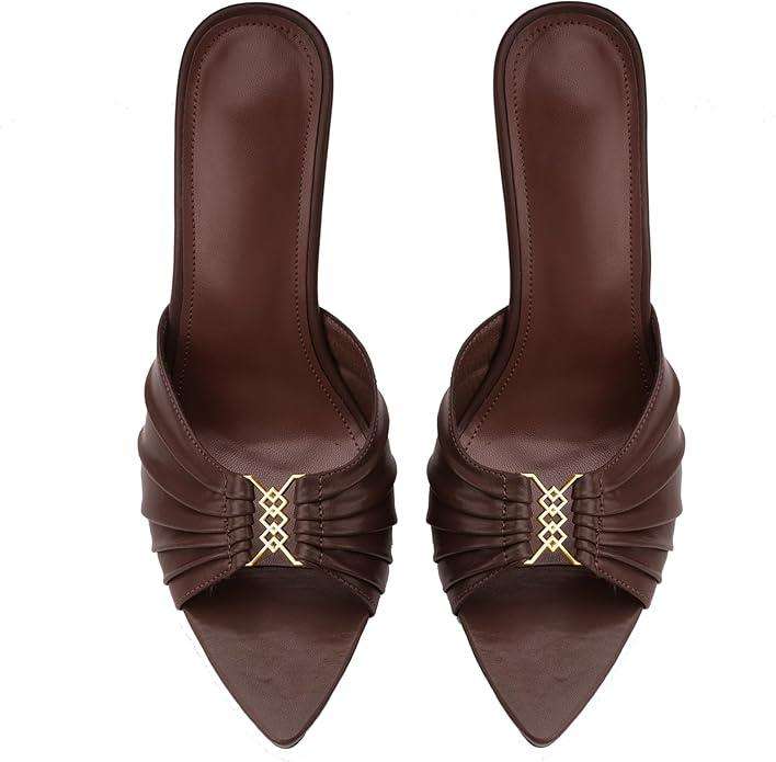 3.7-inch Women's Stiletto Mule Pointed Toe Open Toe High Heel Sandals Sexy Evening Dress Party Shoes