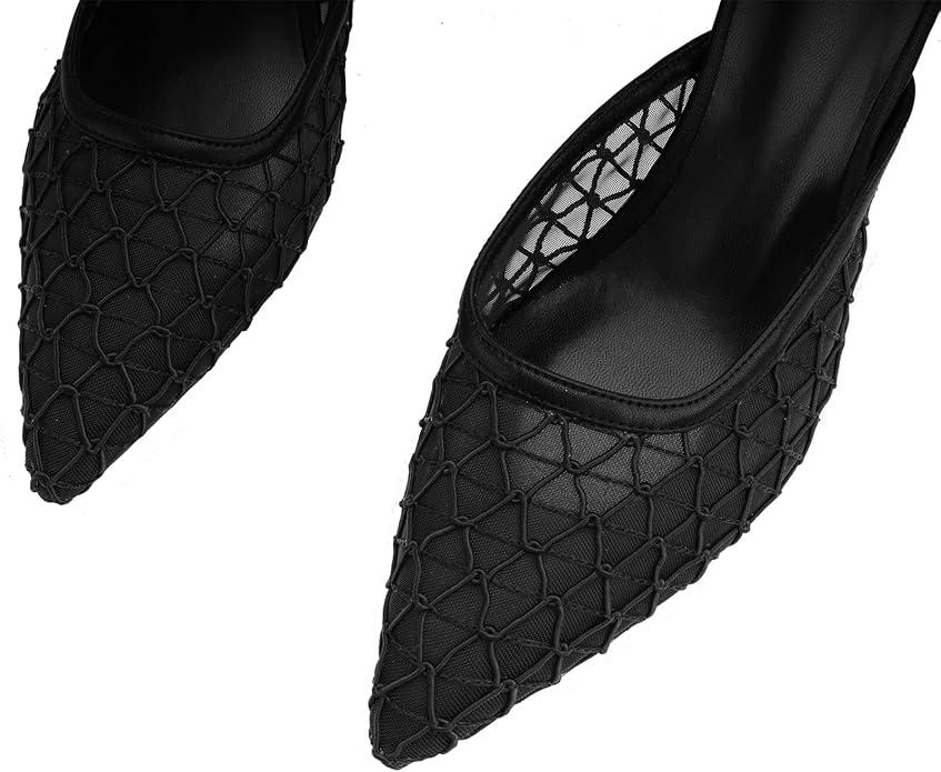 Women's Pointed Toe Mesh Mule Slip-On Kitten Heels - Rhinestone/Flower Embellished, Multiple Colors (Apricot/Black/Light Blue/Tan/Red/White/Nude) - Dress and Party Footwear