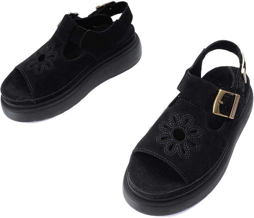 Women's Floral Brown Platform Sandals Adjustable Buckle with Non-Slip Sole T-Strap Comfort Open Toe Slip On Summer Beach Sandals