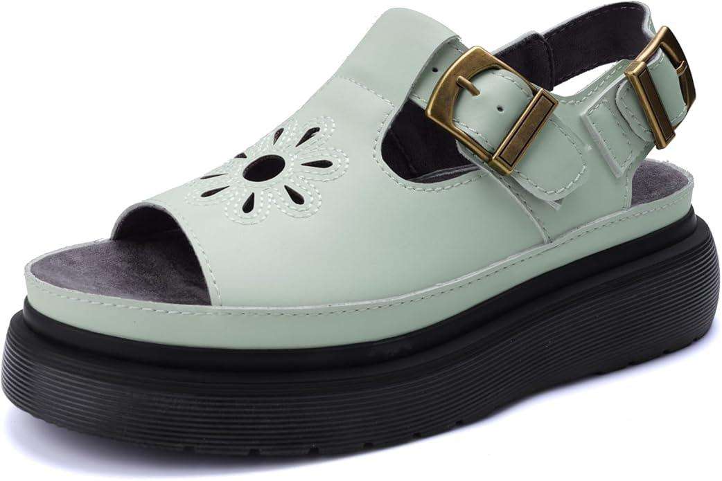 Women's Floral Brown Platform Sandals Adjustable Buckle with Non-Slip Sole T-Strap Comfort Open Toe Slip On Summer Beach Sandals