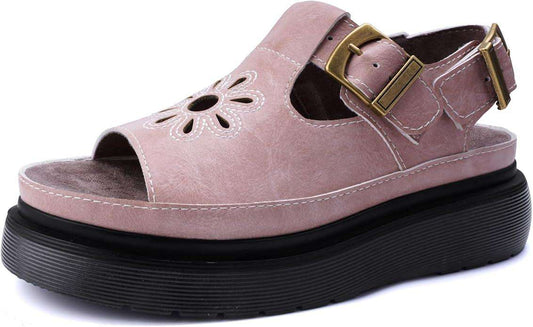 Women's Floral Brown Platform Sandals Adjustable Buckle with Non-Slip Sole T-Strap Comfort Open Toe Slip On Summer Beach Sandals